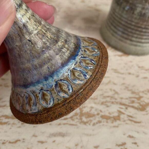 Set of two pottery goblets with purple & blue  drippy glaze. - Picture 8 of 8